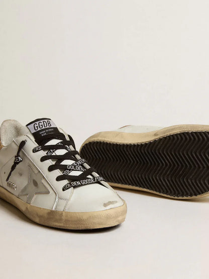 Super-Star en cuir blanc avec contrefort pailleté