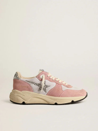 GGDB - Running Sole pour femme en résille grise et daim avec étoile à paillettes argentées