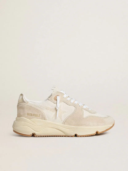 GGDB - Running Sole pour femme en toile avec étoile beige et contrefort en cuir lamé platine