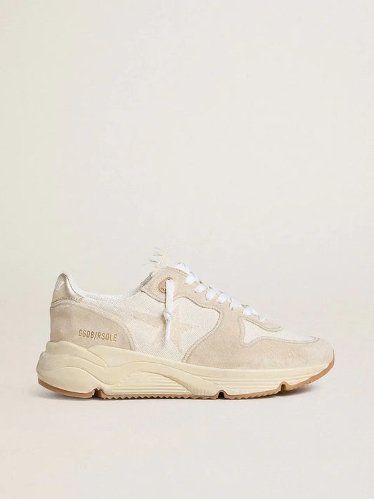 GGDB - Running Sole pour femme en toile avec étoile beige et contrefort en cuir lamé platine