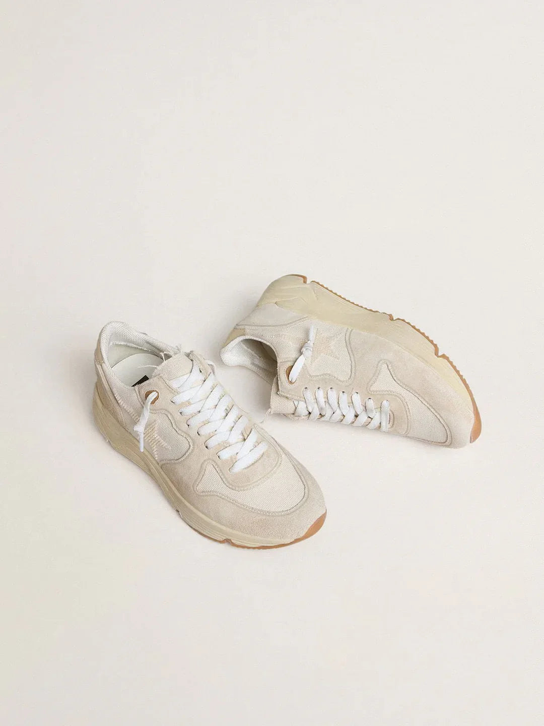GGDB - Running Sole pour femme en toile avec étoile beige et contrefort en cuir lamé platine
