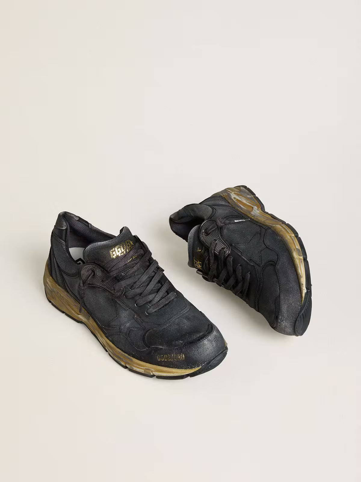 Dad-Star pour homme en cuir craquelé et cuir naplak noirs avec étoile et contrefort noirs